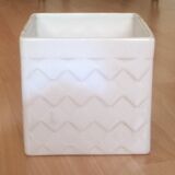 Square pot cover terra cotta enamelled white vintage