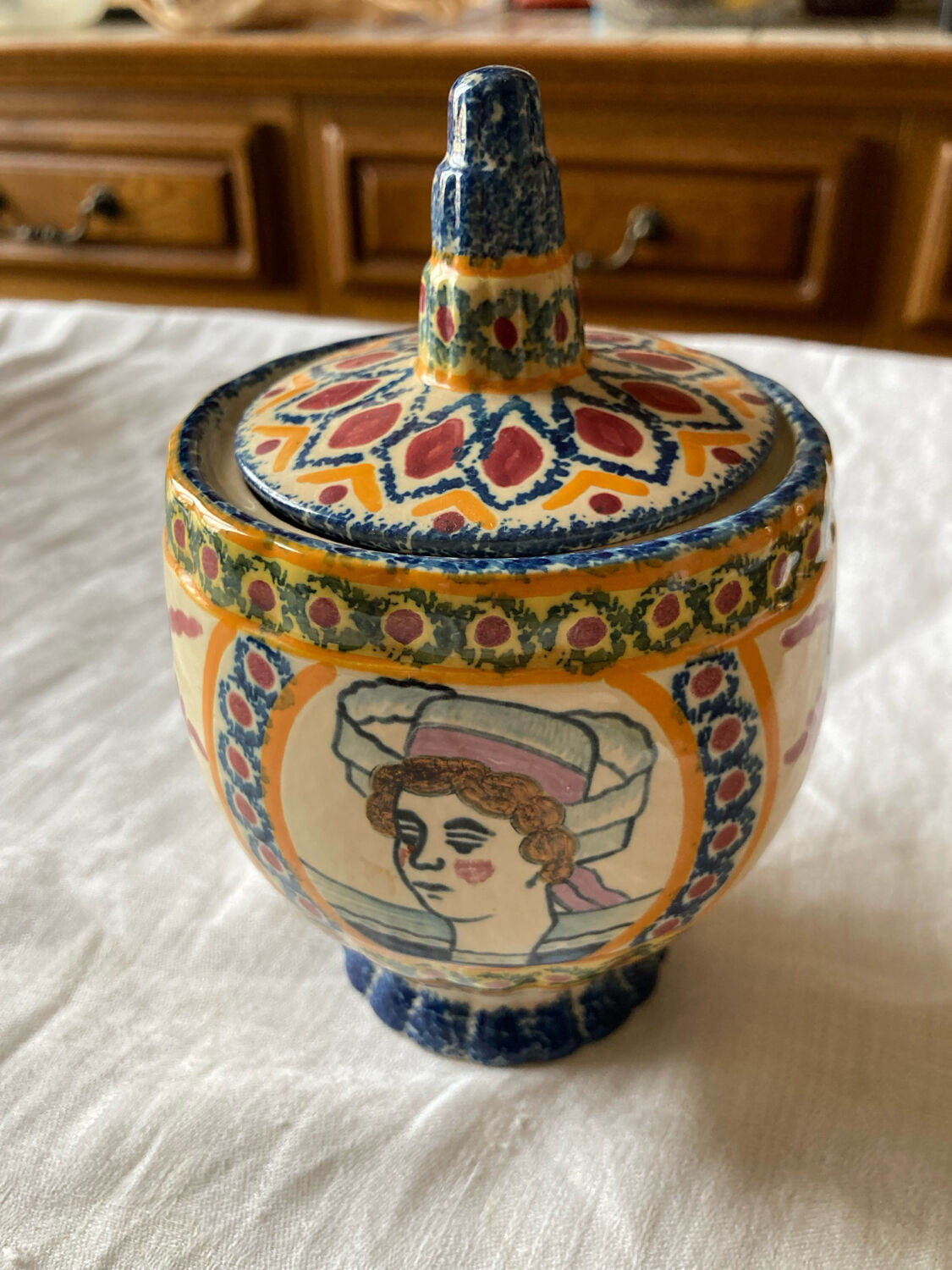 Henriot-Quimper faience sugar bowl in excellent condition.