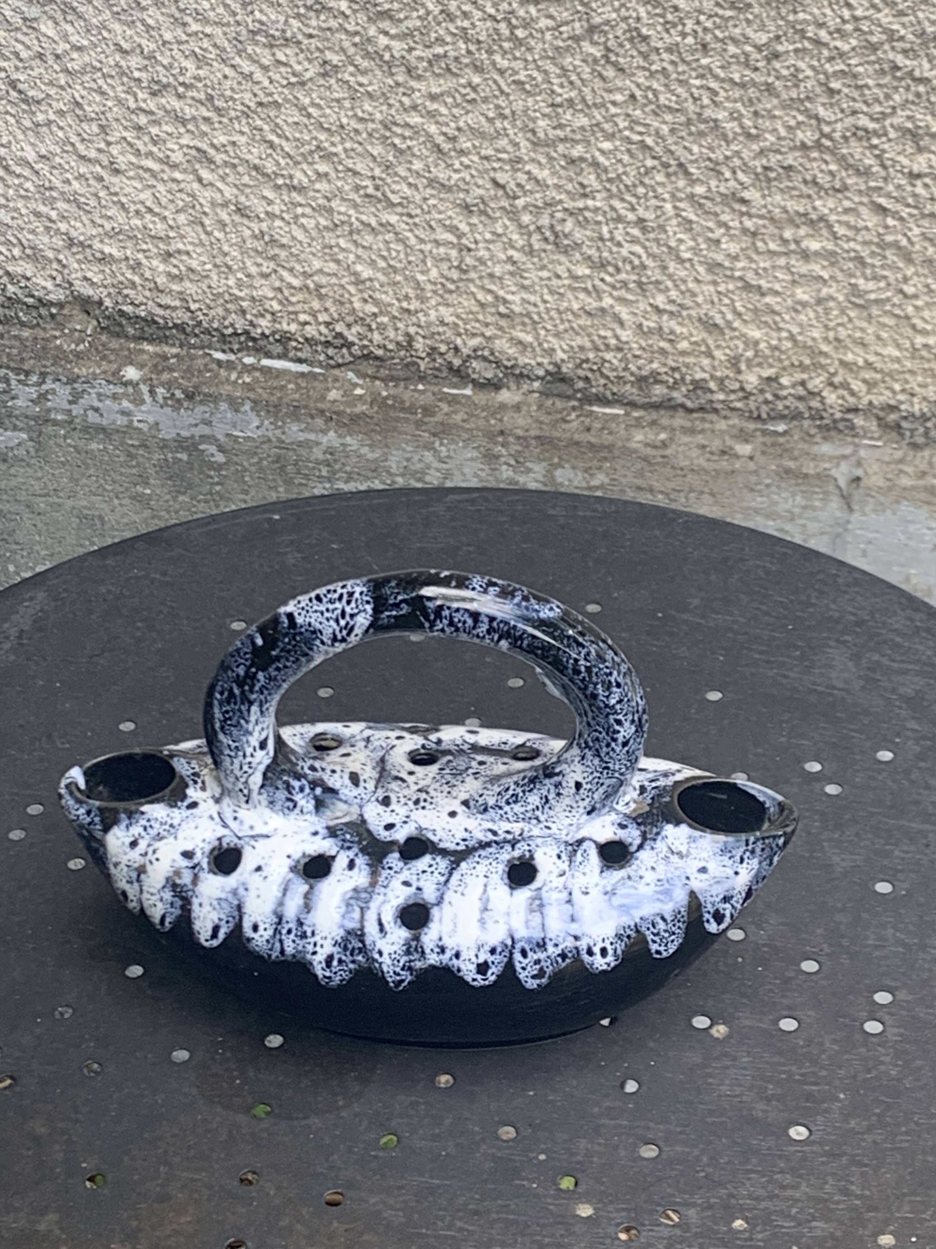 Midnight blue and white glazed ceramic flower pick, 1960/1970, vintage