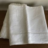 Linen sheet, reserve of antique trousseau, new with openwork and BL modernist L180