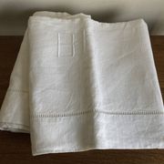 Linen sheet, reserve of antique trousseau, new with openwork and BL modernist L180