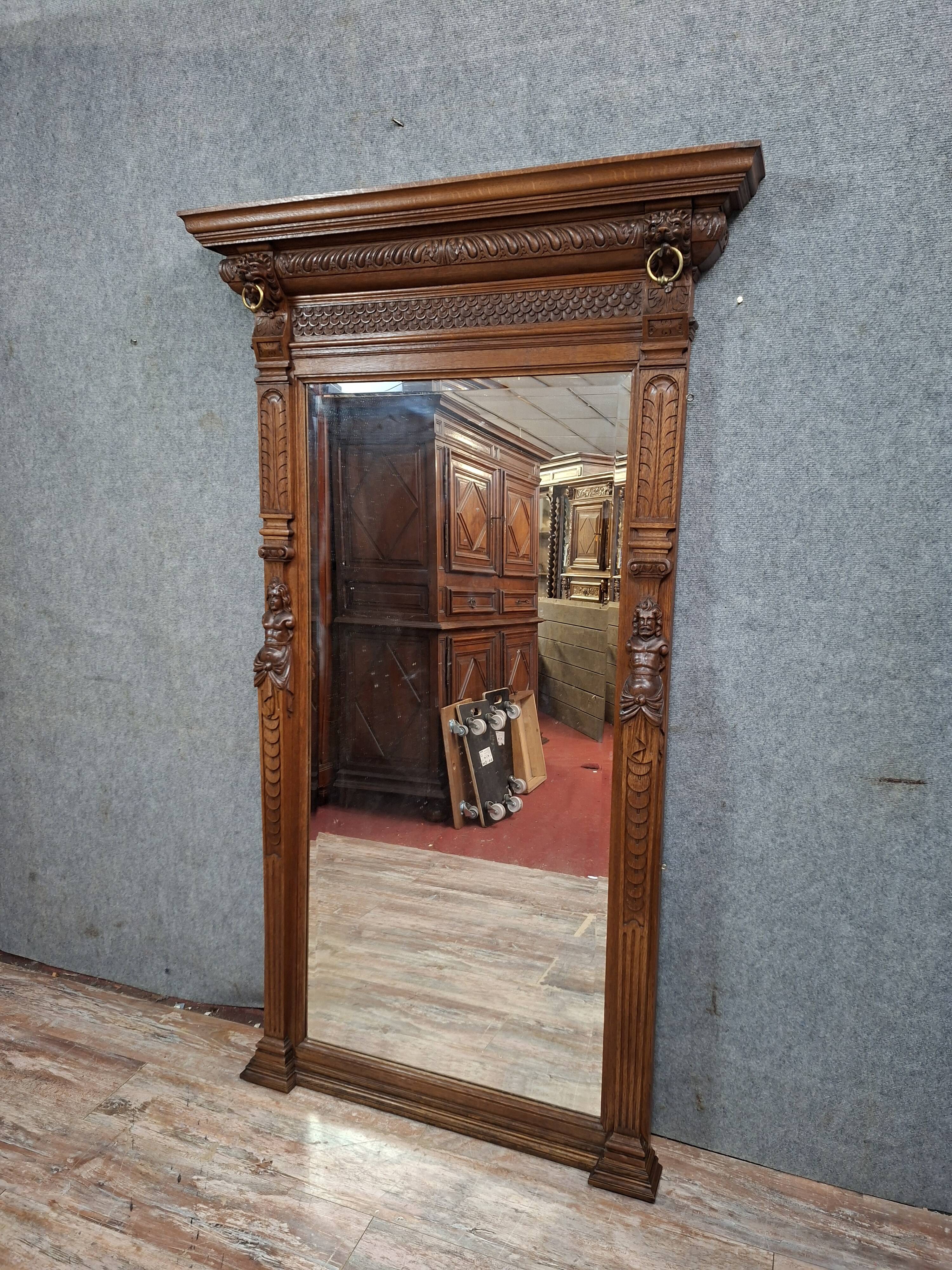 carved oak fireplace mirror, Renaissance, dating from the late 19th century