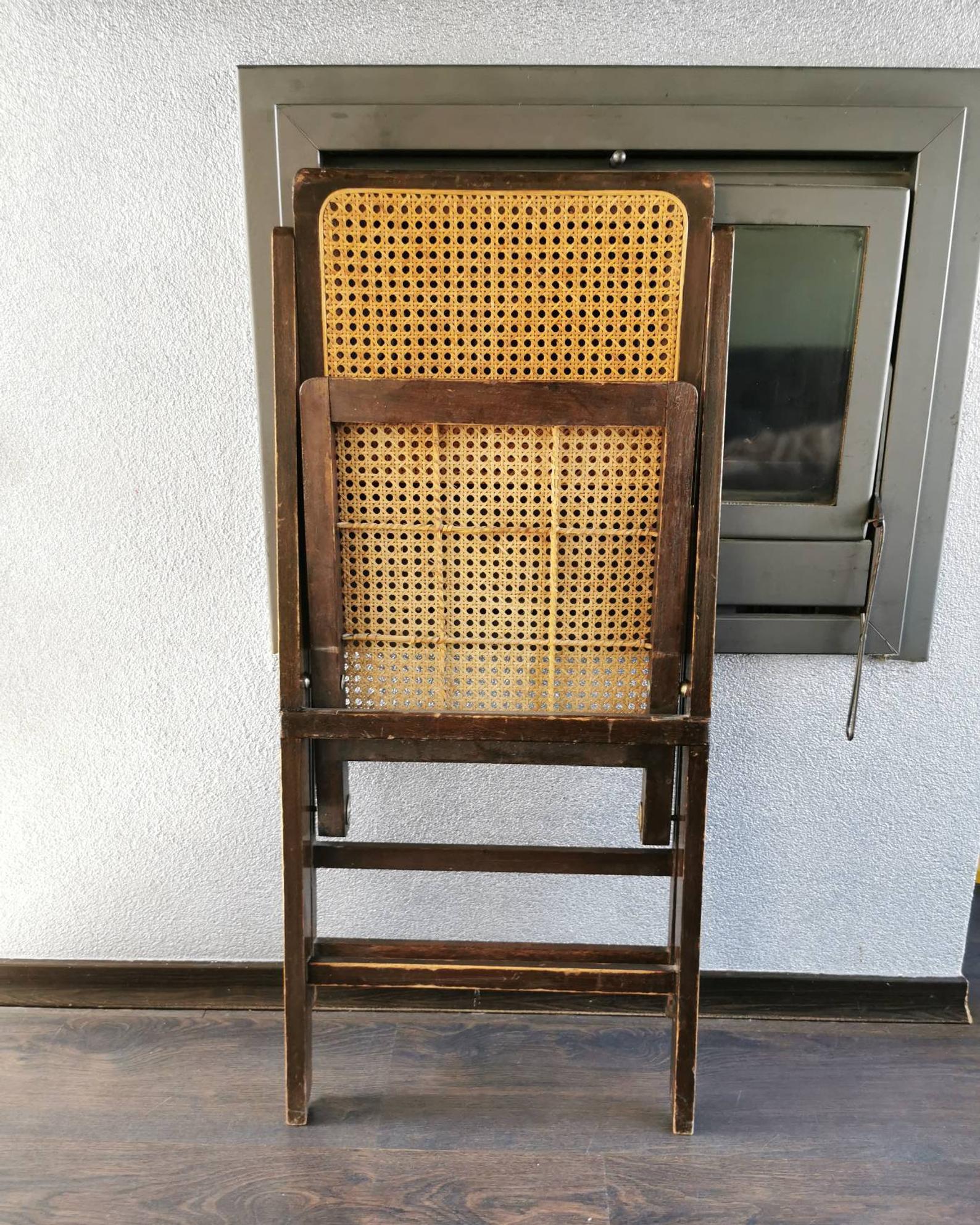 Vintage wooden folding chair with 1960 rattan seat and back