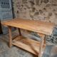 Old French work table / kitchen island / console, beech and chestnut, circa 1930–1950