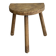 Small antique tripod stool in light wood, half-moon seat.