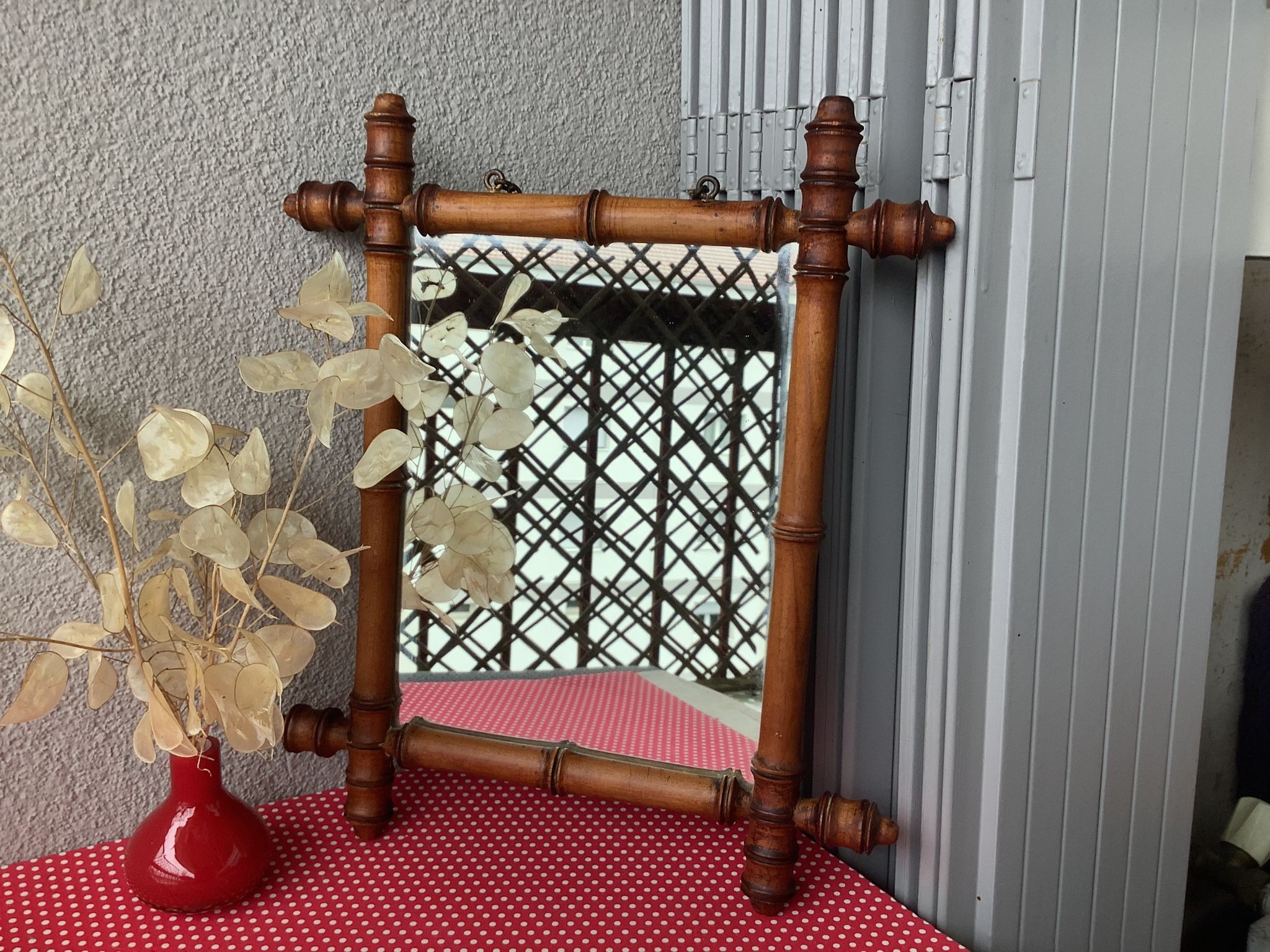 Wooden barber mirror turned art deco bamboo style