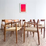Chaises danoises en teck Mid-Century par Niels O Møller # 77 & 57 Set de 10