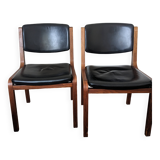 Vintage leather and wood chair pair