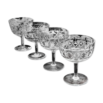 Four wine glasses or cocktails in crystal-vintage 50s
