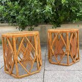 Pair of rattan side or bedside tables