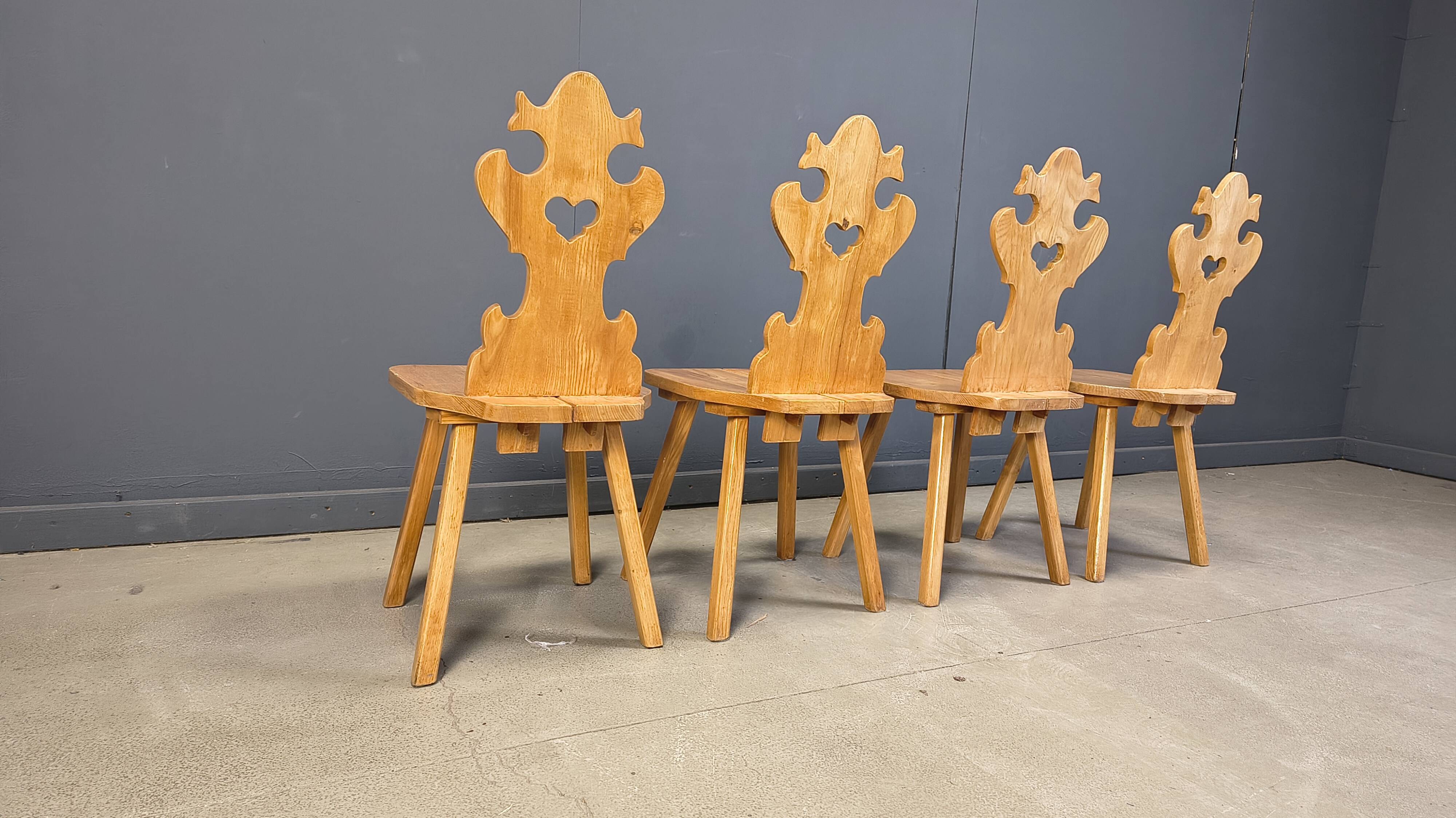 Chaises tiroliennes vintage rustiques, années 1960