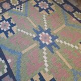 Mid century Scandinavian rug, Swedish wool flatweave with geometric design