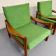 Lot of 2 vintage armchairs in solid oak with boucle fabric, Scandinavian design from the 70s.