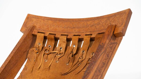 Pair of Folding Chair, Wood and Leather, Brazilian style