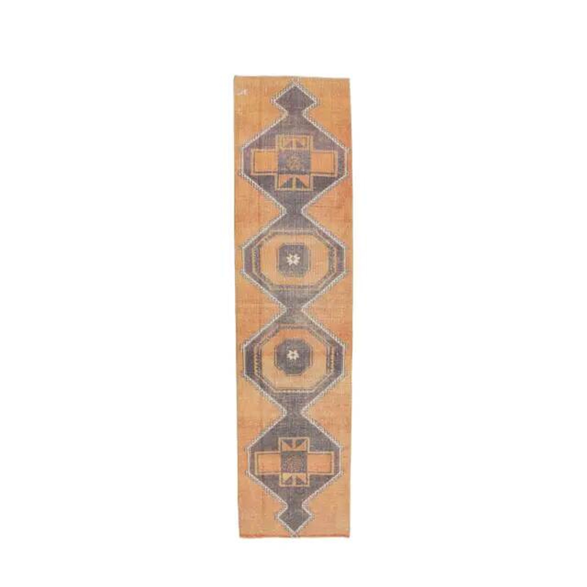 2'9x11'4 vintage orange geometric Turkish hand-knotted runner rug 87x348