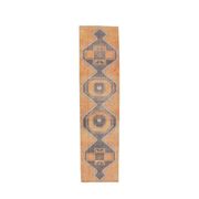 2'9x11'4 vintage orange geometric Turkish hand-knotted runner rug 87x348