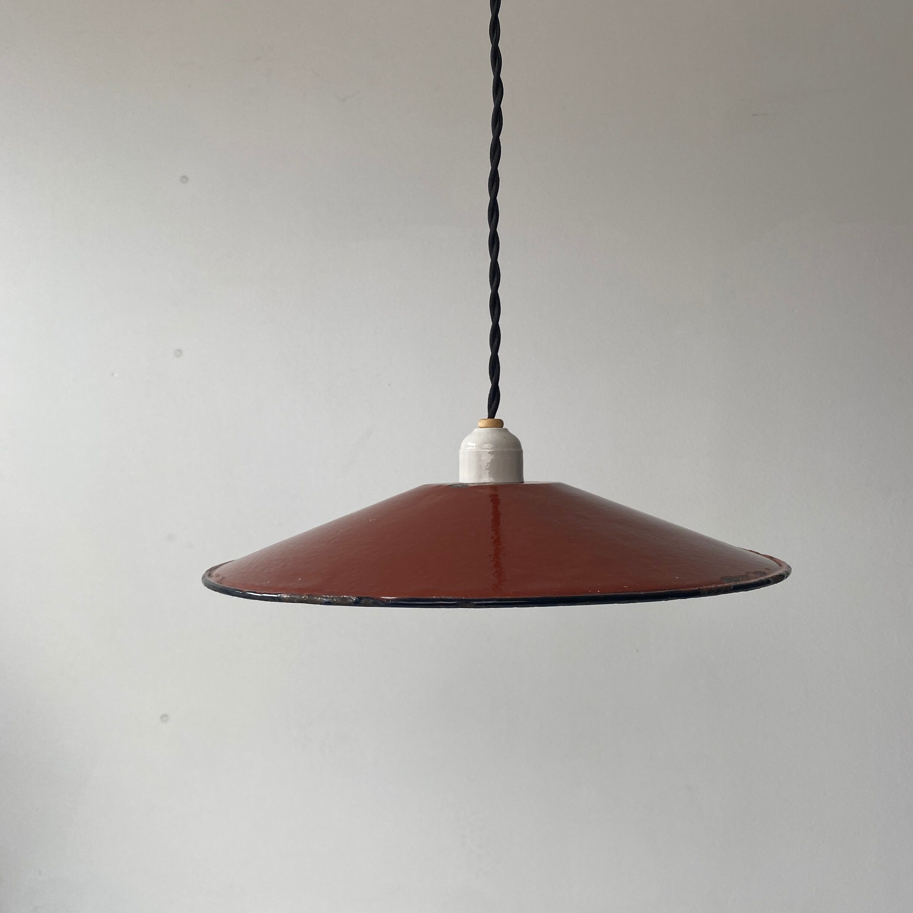 Old red enamelled industrial suspension 30 cm