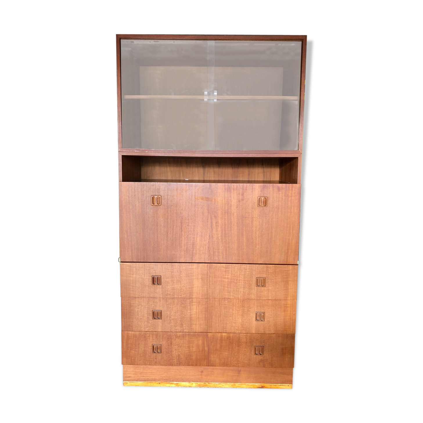 Meuble secrétaire scandinave vintage bureau avec vitrine et commode en teck caisson