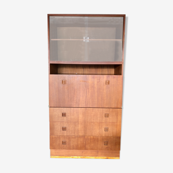 Meuble secrétaire scandinave vintage bureau avec vitrine et commode en teck caisson