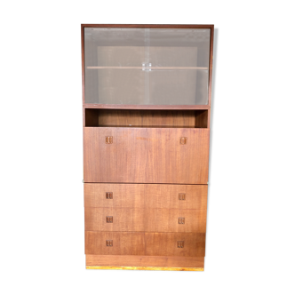 Meuble secrétaire scandinave vintage bureau avec vitrine et commode en teck caisson