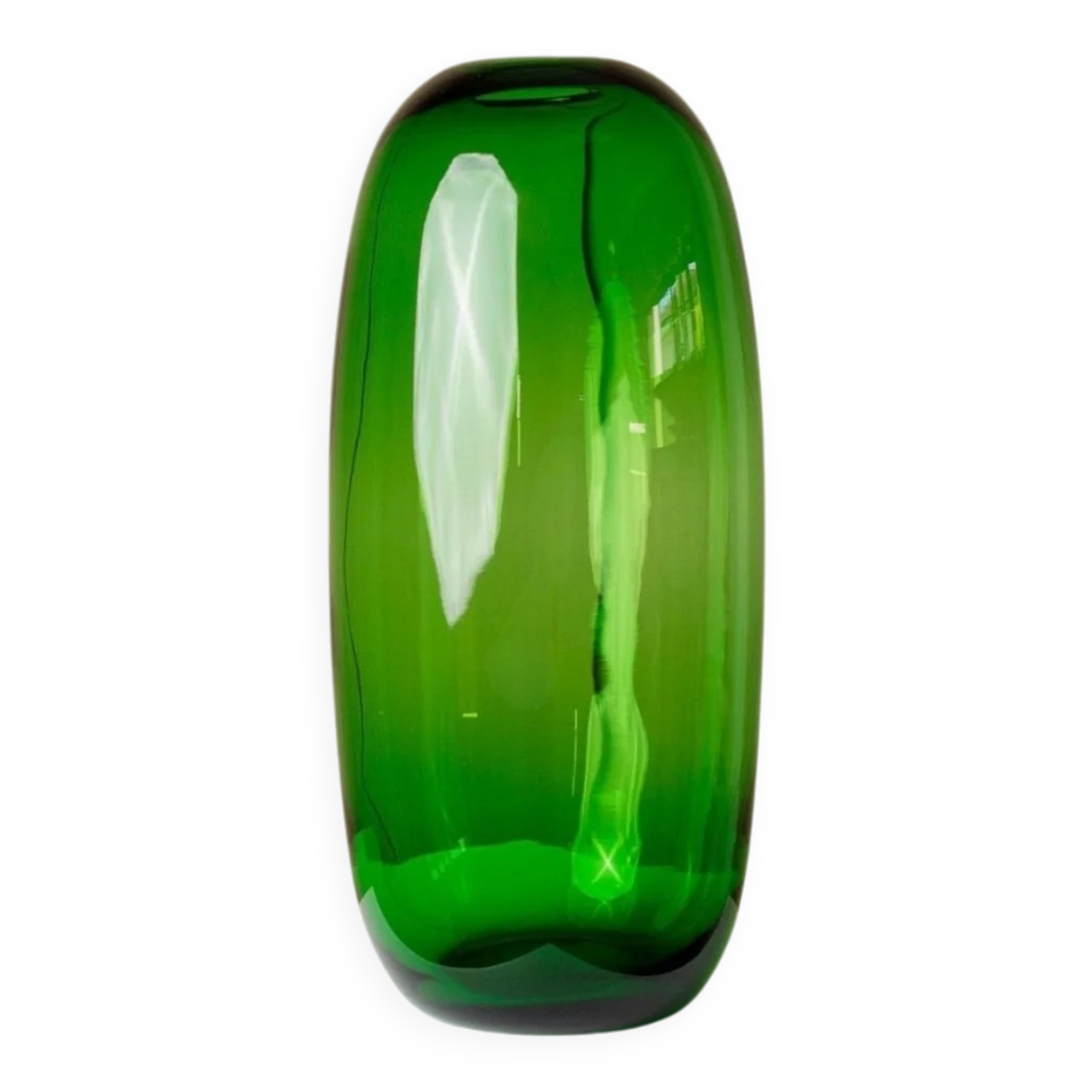 Vase en verre vert vintage XXL, design ovale des années 50 par Maria Vinka pour Ikea (série Stockholm, années 1990)