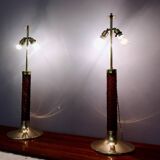 Burgundy Plexiglass and Brass Table Lamps by F. Loffredo, Italy 1980s