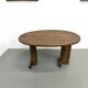 Oval table with T-shaped legs, solid oak, student woodworking project.