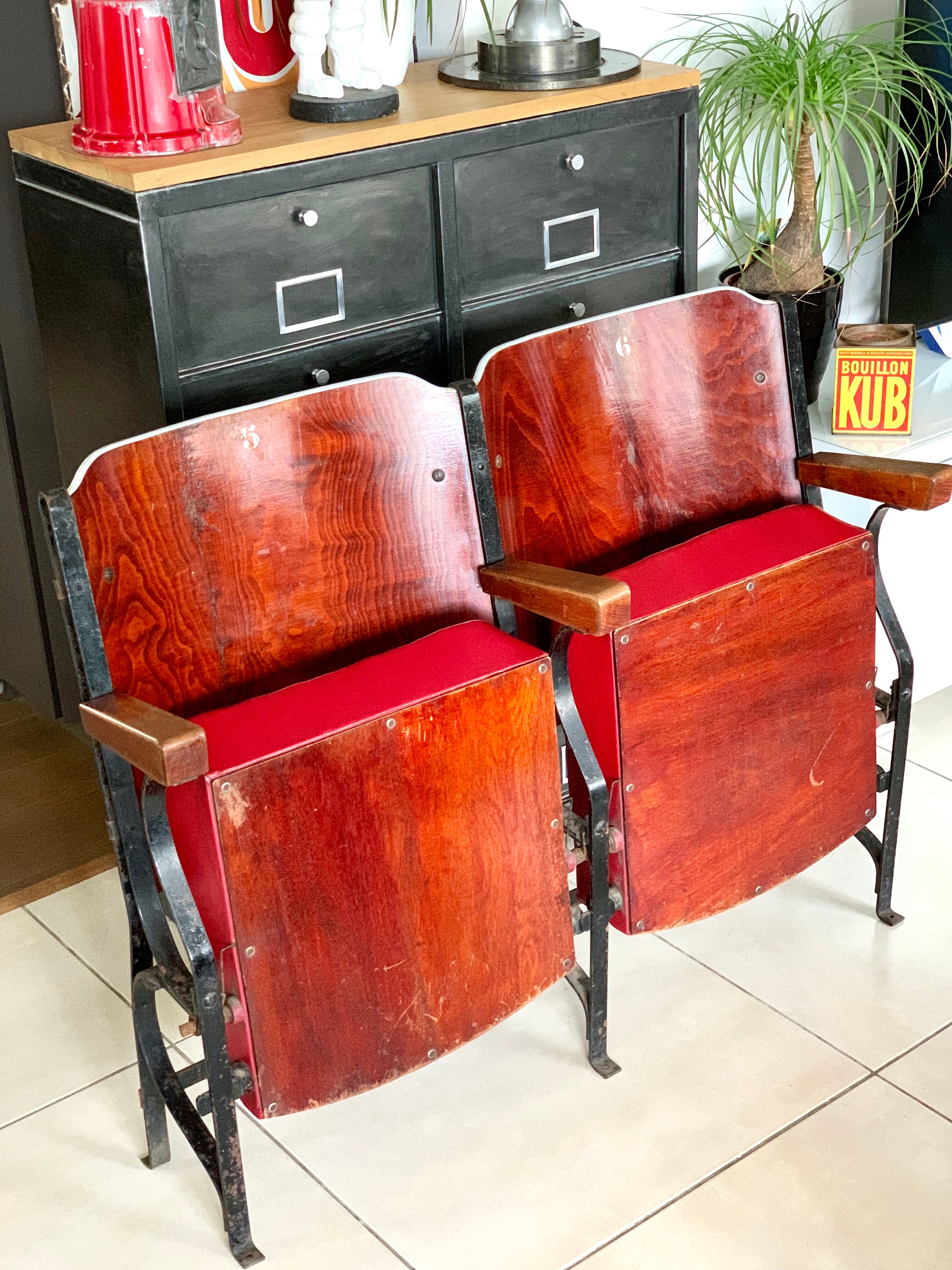 Pair of vintage cinema armchairs