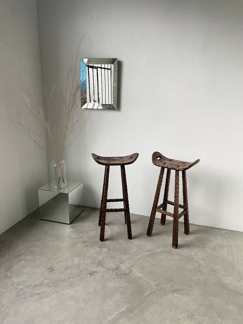 Pair of brutalist high stools