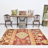 Tapis Kilim turc vintage rouge et vert 4x7 135x210 cm SK 2239
