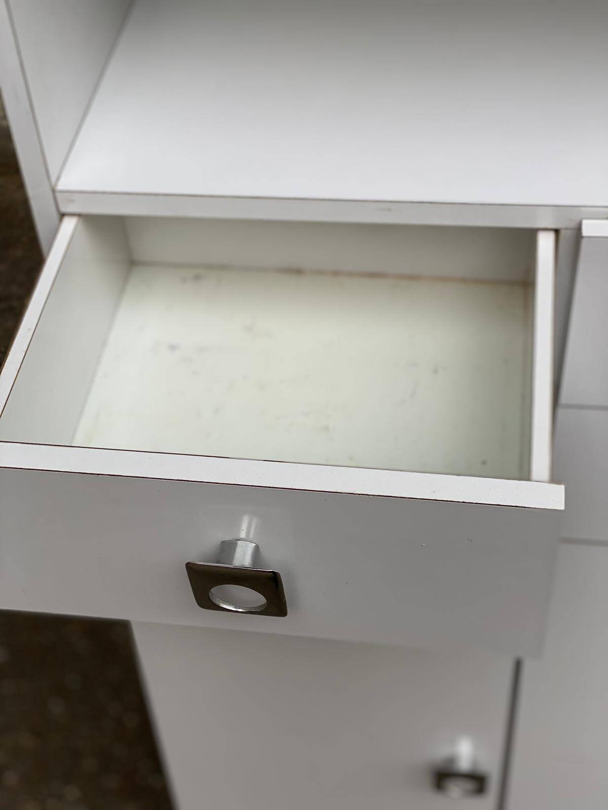 White bathroom storage cabinet from the 80s