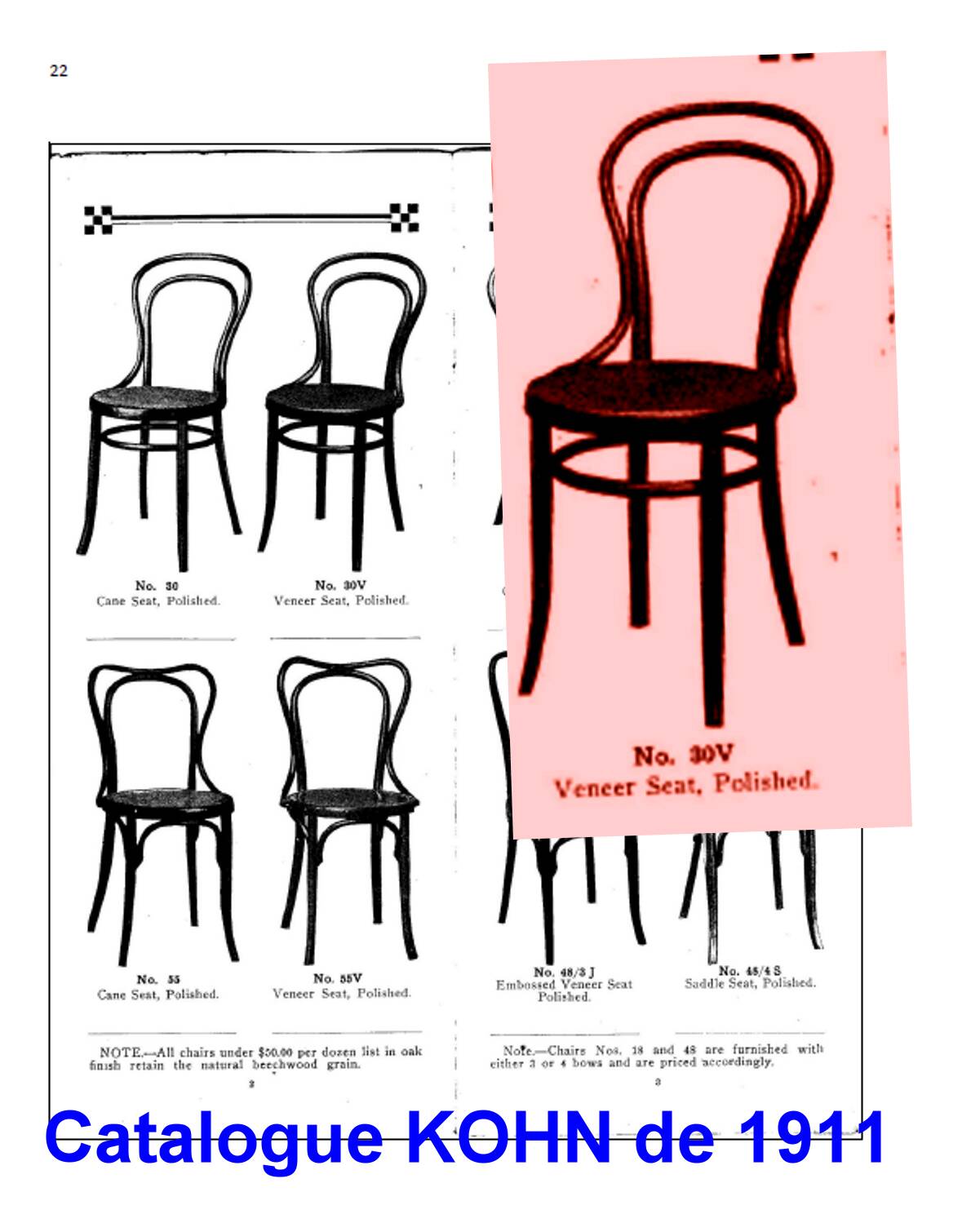 Set of 4 Kohn bistro chairs no. 30 from 1910, wooden seat