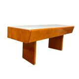 Console basse vintage en bois avec verre opalin, 1960