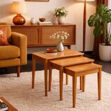 Tables gigognes vintage 1960 table basse d'appoint bois clair - 52 x 55 x 3