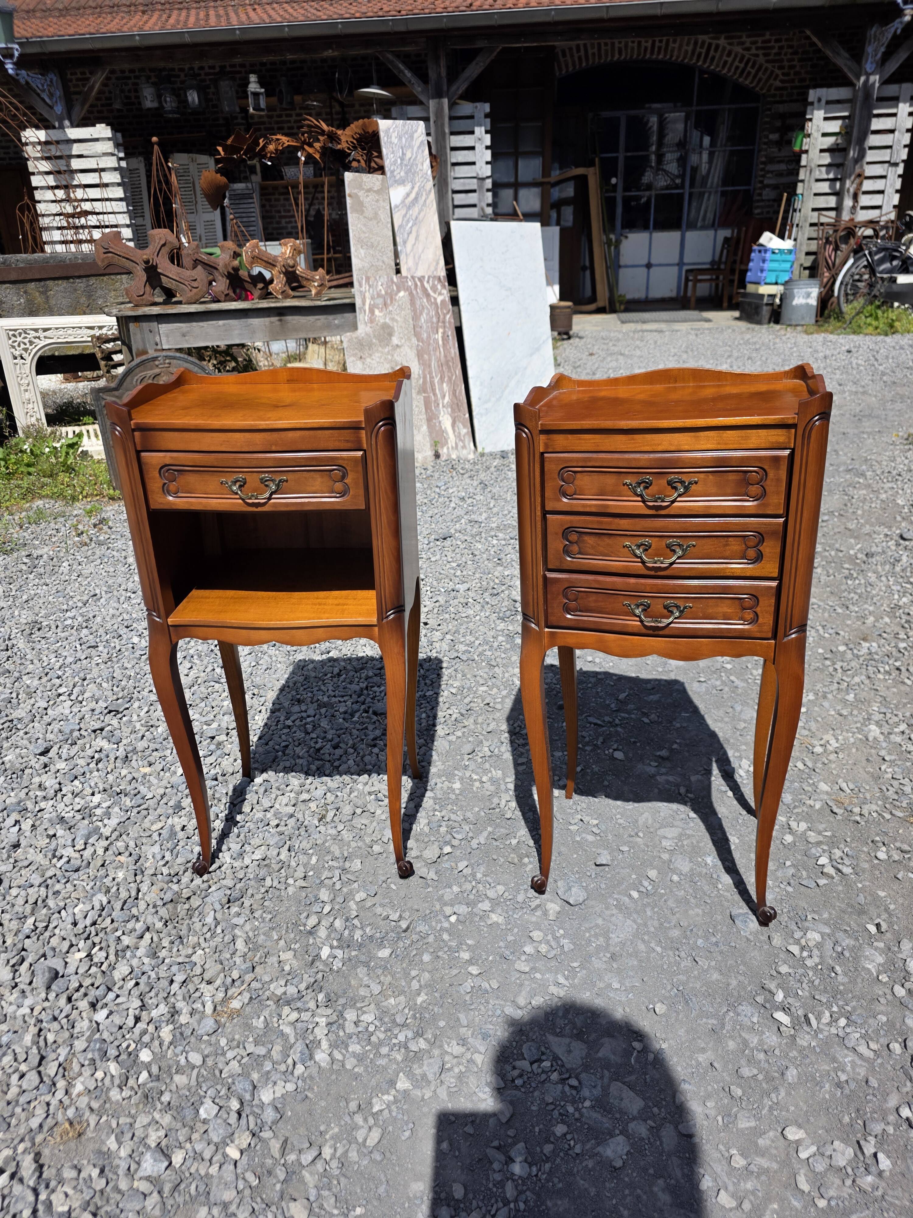 Pair of Louis XV style bedside tables in cherry wood.