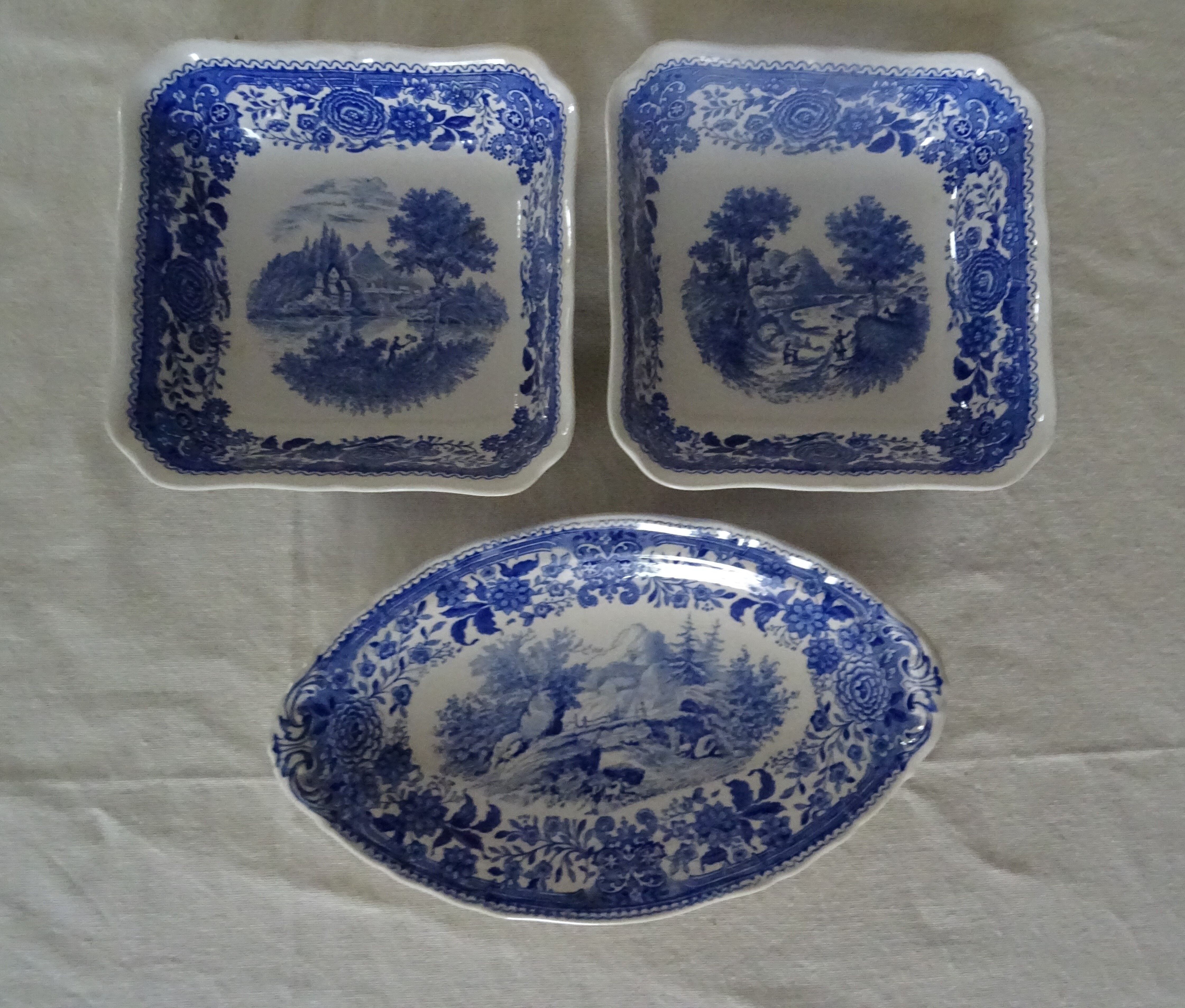 3 dishes raviers Villeroy & Boch antique earthenware 366112 Burgenland Blue