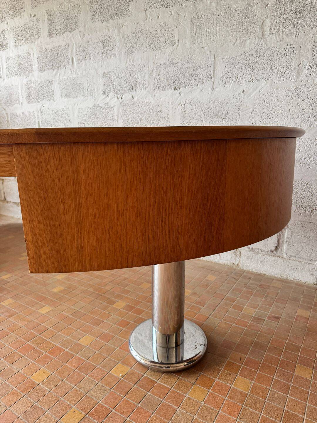 Large desk design in oak and smoked glass - 1990s