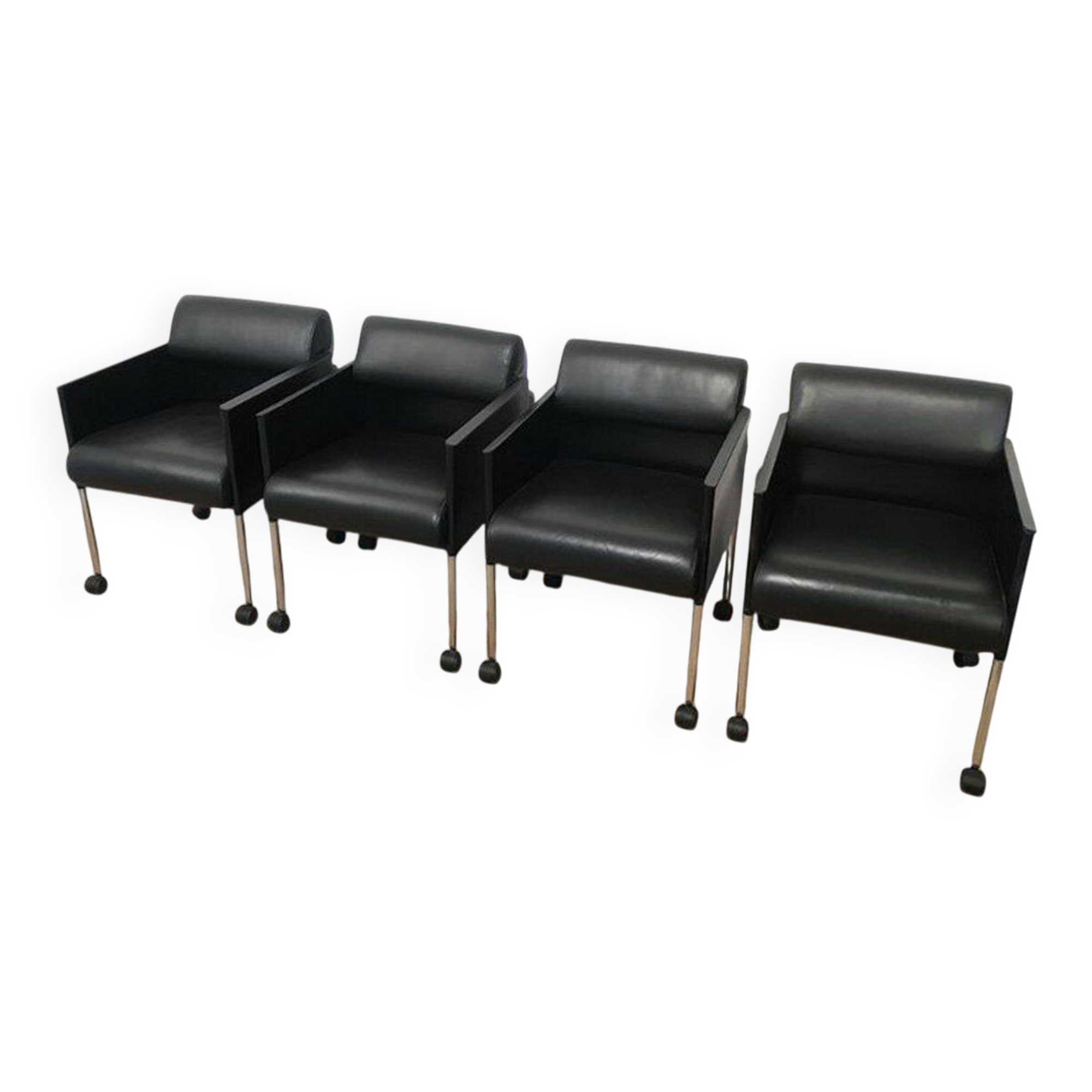 Set of 4 armchairs in leather and black lacquered metal. Rosenthal