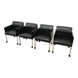 Set of 4 armchairs in leather and black lacquered metal. Rosenthal