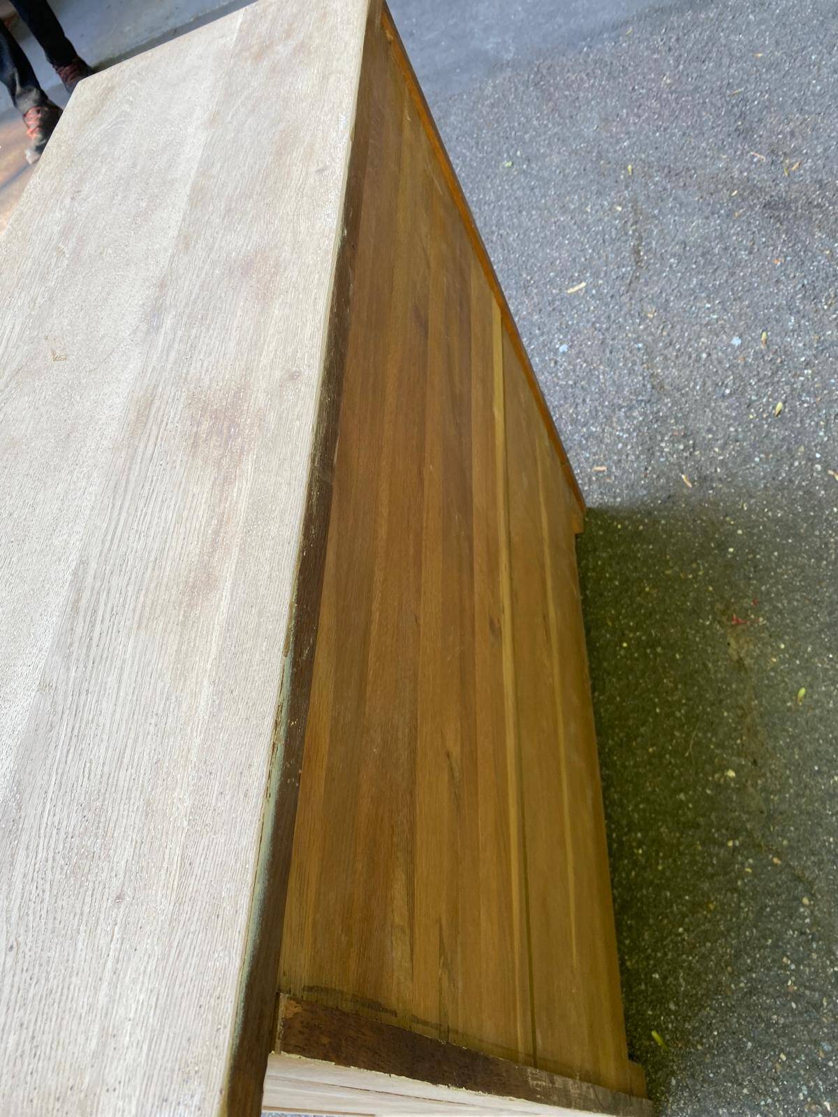 Vintage shallow Parisian sideboard renovated in solid oak 1950.