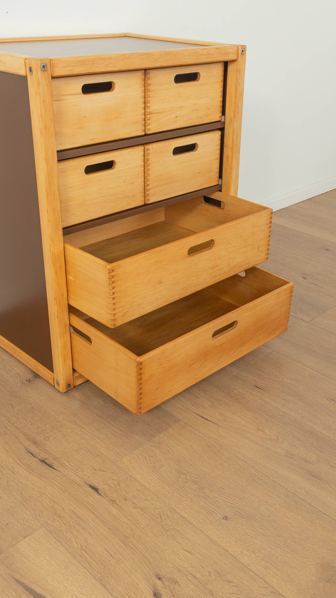 Flötotto chest of drawers, 1970s, beech, brown HPL, 6 drawers