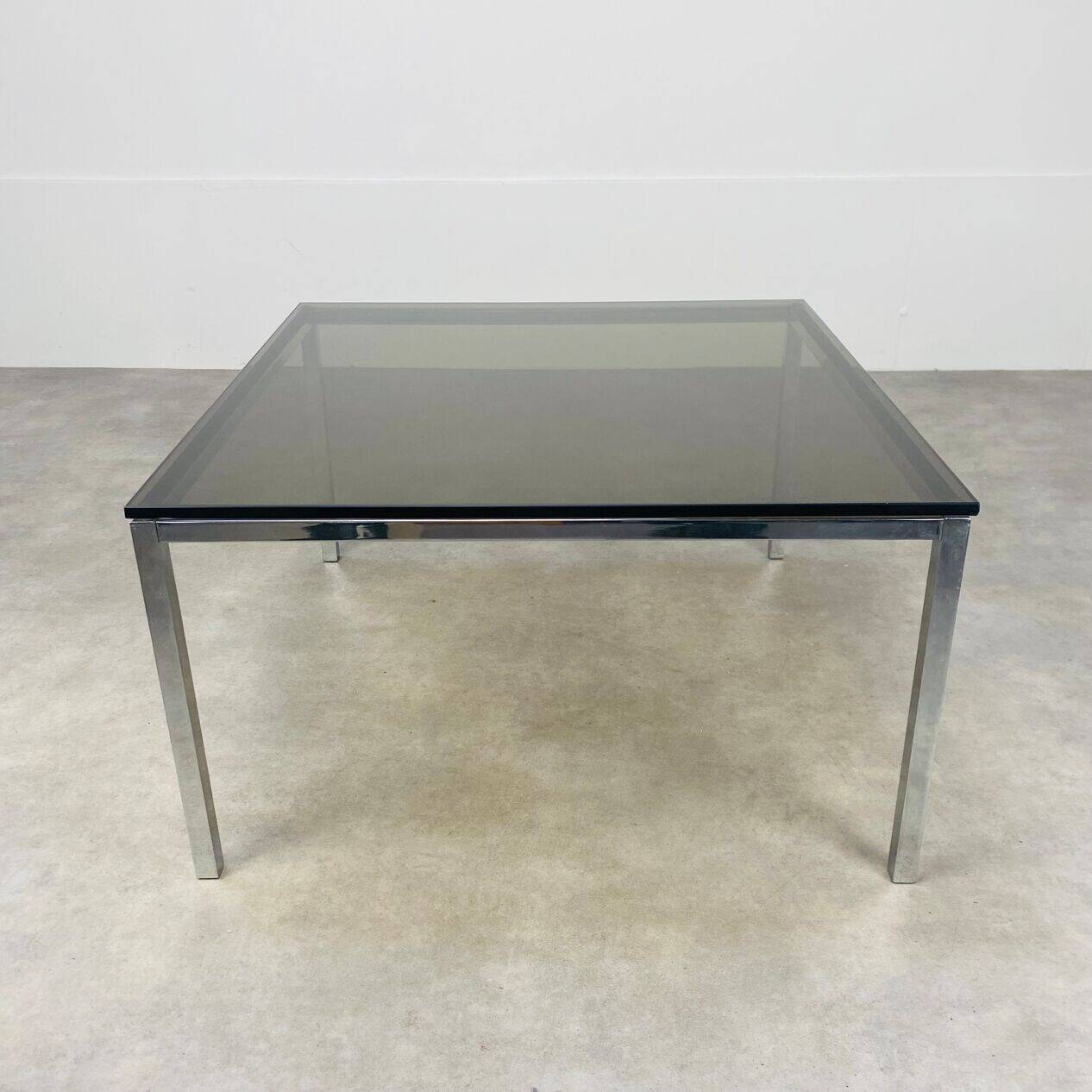 Square coffee table in chrome and smoked glass from the 1970s.