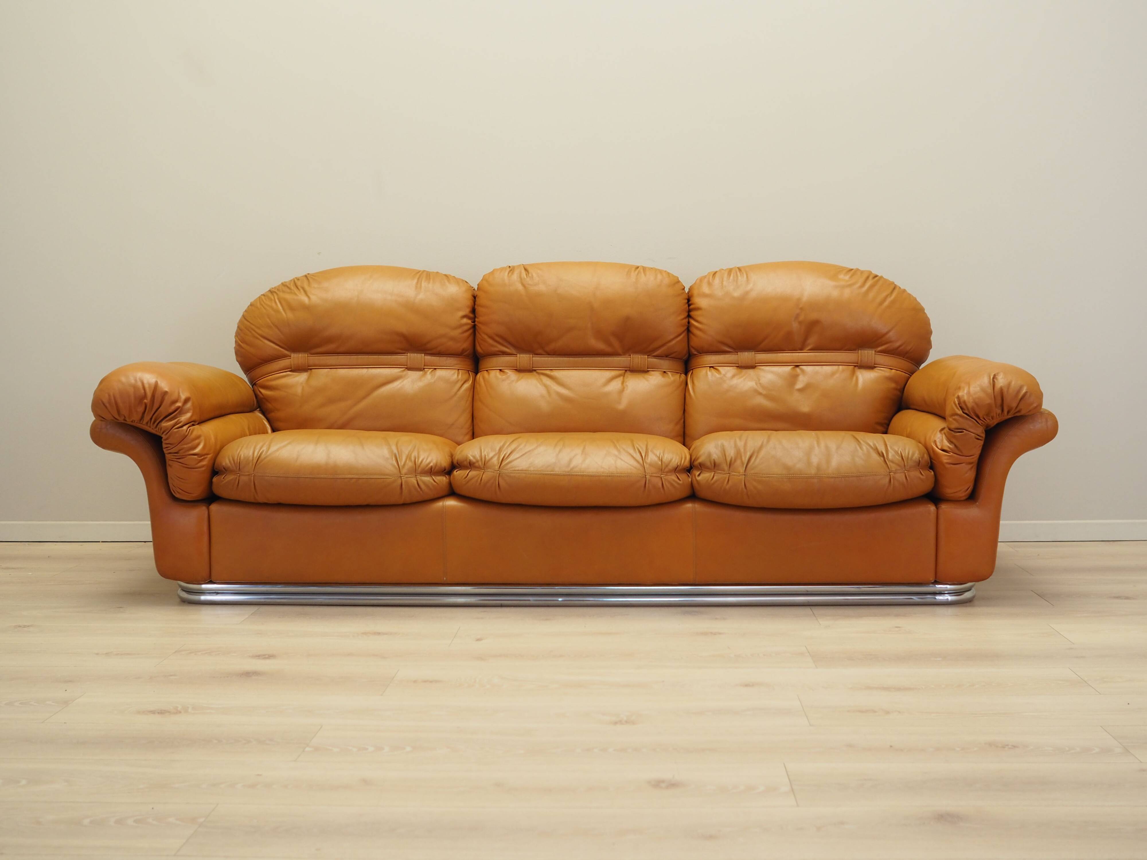 Orange leather sofa, Space Age design, 1960s, production: Italy