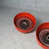 Set of 4 "spring" hanging lamps, orange steel, France, circa 1970