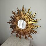 1950s gilded carved wooden sun mirror