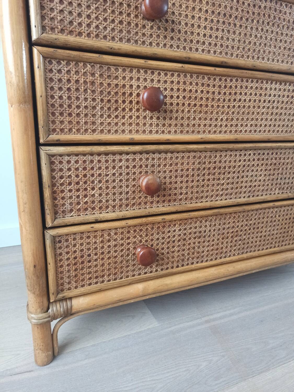 Bamboo and rattan chest of drawers, 70's