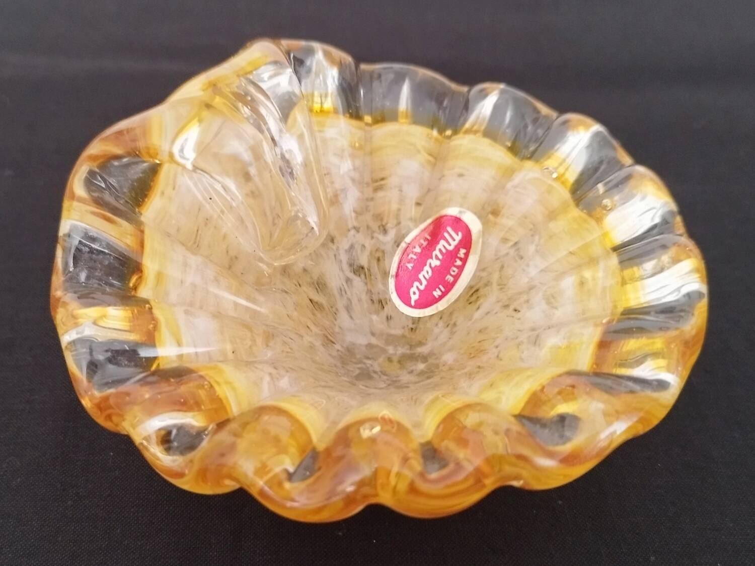 Empty Pocket Ashtray Murano Glass Amber Shell