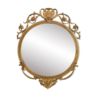 Round Brass Medallion Mirror, 1950s