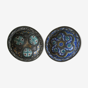 Duo of antique plates in filigree Hispano Moorish ceramics