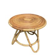 Pair of tripod coffee tables in rattan from the 1950s.